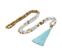 Generico Collana Mala con 108 Grani di Preghiera E Nappa,Amuleto di Amazzonite Naturale Da 8 Mm,Braccialetto Mala con Perline di Buddismo,Regalo per Donne E Uomini,Venature Del Legno
