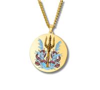 Generico Collana Mitologia Greca - Medaglione inciso a colori in acciaio inox • Dei e Dee (Apollo, Artemide, Poseidone…) • Talismano unisex oro/argento (Tridente • Oro)