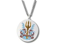 Generico Collana Mitologia Greca - Medaglione inciso a colori in acciaio inox • Dei e Dee (Apollo, Artemide, Poseidone…) • Talismano unisex oro/argento (Trident • Argent)