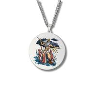 Generico Collana Mitologia Greca - Medaglione inciso a colori in acciaio inox • Dei e Dee (Apollo, Artemide, Poseidone…) • Talismano unisex oro/argento (Poseidone • Argento)