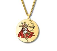 Generico Collana Mitologia Greca - Medaglione inciso a colori in acciaio inox • Dei e Dee (Apollo, Artemide, Poseidone…) • Talismano unisex oro/argento (Apollo • Oro)