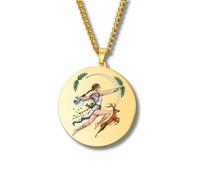 Generico Collana Mitologia Greca - Medaglione inciso a colori in acciaio inox • Dei e Dee (Apollo, Artemide, Poseidone…) • Talismano unisex oro/argento (Artemide • Oro)