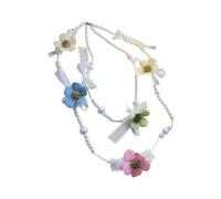 Generico Collana perline con fiori perle Disegni a doppio strato Catena clavicola per gioielli da donna Collana con ciondolo floreale in pietra stratificata
