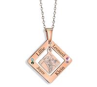Generico Collana personalizzata con foto o testo inciso al laser, ciondolo da donna per mamma moglie nonna figlia, regalo compleanno Natale per lei, 3 colori disponibili (Oro rosa)