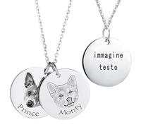 Generico Collana Personalizzata Pet Animali foto Ritratto schizzo ciondolo ，intaglio ciondolo Regali Commemorativi Cani/Gatti collana Personalizzati gioielli commemorativi (Silver 1 ciondoli)