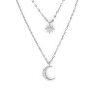 GENERICO Collana Stella-Luna a Doppio Strato Stile Coreano - Lucida, ipollergenica, Resistente | 1 Pezzo | per Uso Quotidiano | A Doppio Strato