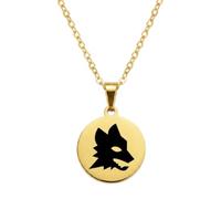 Generico Collana Uomo Acciaio Inossidabile Placcata Oro Giallo 18kt Incisione Laser Lupetto Roma, Ciondolo Giallorosso, Idea Regalo Catena Inox Anallergica, Incisione Personalizzata