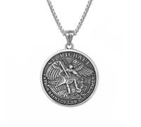 Generico Collana vintage da uomo con pendente Arcangelo Michele Punk Rider Saint Michael Protect Us Collana Regalo Cristiano