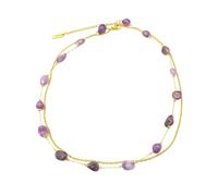 Generico Collane a doppio strato in pietra naturale viola, catena corta per accessori da donna in acciaio inossidabile