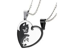 Generico Collane Abbinate Gatti,Collana Abbinata con Gatto e Pendente a Forma di Cuore - Gioielli in Acciaio Inossidabile Charm 'Amore per Compleanno del Fidanzato e Ricorrenze