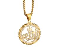 Generico collane da donna, Hip Hop Islam Muslim Allah Pendente d'oro con collane tonda per uomini donne Regalo di gioielli Islamici