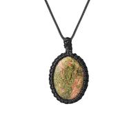 Generico Collane Di Cristallo Per Donne E Uomini, Collane con Ciondolo Ovale Naturale Intrecciato A Mano con Corda Nera, Eleganti Gioielli con Pietre Spirituali, Regalo Unisex Unakite