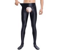 Generico Collant Lucidi Uomo Leggings Gamba Divisa Intimo Effeminato Pantaloni Senza Divisione Leggings Uomo Collant di Seta Sissy Lingerie Outfits Sheer Sexy Crossdresser per Gli Uomo