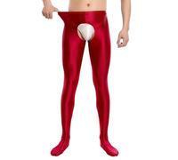 Generico Collant Lucidi Uomo Leggings Gamba Divisa Intimo Effeminato Pantaloni Senza Divisione Leggings Uomo Collant di Seta Sissy Lingerie Outfits Sheer Sexy Crossdresser per Gli Uomo