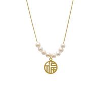 Generico Colletto De Perlas Collana con ciondolo rotondo con le parole Perla della Donna Fortuna Collana Delicata
