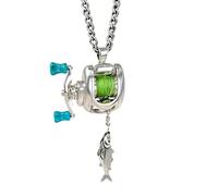 Generico Collier Mini Moulinet de Pêche, Collier Moulinet avec Manivelle Rotative et Guide-Fil Mobile, Pendentif Mini Moulinet de Pêche (1pcs)