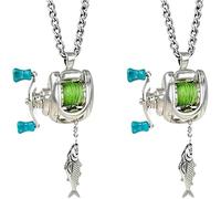 Generico Collier Mini Moulinet de Pêche, Collier Moulinet avec Manivelle Rotative et Guide-Fil Mobile, Pendentif Mini Moulinet de Pêche (2pcs)