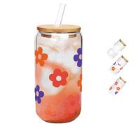 Generico Color Changing Christmas Cup, Christmas Color Changing Glass Cup, Reusable Travel Mug, Bamboo Leakproof Lid & Steel Straw, for Iced Coffee Cold Water (#C,350ml)