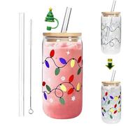 Generico Color Changing Christmas Cup, Christmas Color Changing Glass Cups with Lids and Straws, Reusable Travel Mug Drinking Glasses,Party Decorations Xmas for Women Mom (500ml(18oz))