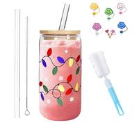 Generico Color Changing Christmas Cup, Christmas Cups, Glass Tumbler with Straw and Lid, Matcha Mug, Glassware Sets, Reusable Travel Mug for Coffee, Smoothie, Cocktail (B,500ML)