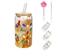 Generico Color Changing Christmas Cup, Cute Color Changing Glass Cup with Lids and Straws, Reusable Travel Mug for Iced Coffee, Cocktail, Smoothie, Xmas Party Decoration Gift Tumbler (380ml)
