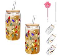 Generico Color Changing Christmas Cup, Cute Color Changing Glass Cup with Lids and Straws, Reusable Travel Mug for Iced Coffee, Cocktail, Smoothie, Xmas Party Decoration Gift Tumbler (2PC 600ml)
