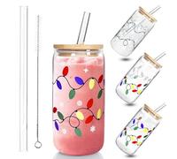 Generico Color Changing Christmas Cup, Reusable Glass Tumbler with Straw & Lid, Iced Coffee Cup for Cold Drinks, Festive Xmas Party Decoration Gift (600ml)