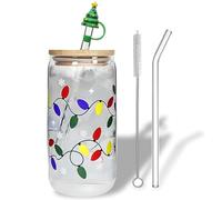 Generico Color Changing Christmas Light Glass Can Cup with Lid & Straw, Change Colors when Exposed to Cold, for Iced Coffee & Cold Drinks, 2026 Gift for Her s (380ml)
