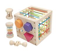 Generico Color Sorting Matching Toy - Wooden Sensory Cube with Rattle, Rain Tube, 4 Interlocking Blocks | Fine Motor Skills Educational for 1-3 Years Material Hand