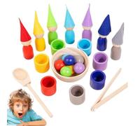 Genérico Color Sorting Toys - Wooden Educational Sensory Game, Rainbow Balls and Cups, Stem Learning Kits | Perfect for Preschool Fine Motor Skills Development Activities Ages 3 Up Fun Play