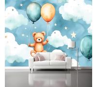 Generico Colorato Carta Da Parati In Tessuto Non Tessuto - Acquerello Nuvole Palloncini Orsacchiotto Carta Da Parati Per Soggiorno Tv Decorazioni Per Camerette Facile Da Installare, 300 x 210 cm