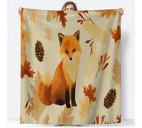 Generico Colore Arancione Coperta Plaid Pile Sherpa 220 x 240 cm Arte Digitale Volpe Pigne Foglie Coperta Calda e Confortevole Flanella, Copri Divano, Copriletto, Coperte Plaid Divano Fluffy