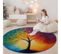 Generico Colore Tappeto rotondo 120 cm, Fantasia Albero Della Vita stampa lavabile in lavatrice, Antiscivolo Tappeto rotondo per sala da soggiorno morbido Facile da Pulire