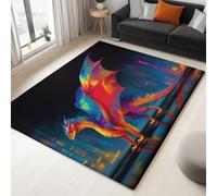 Generico Colore Tappeto Salotto 80 x 150 cm Interno Pelo Corto Tappeti, Surrealismo Paesaggio Urbano Draghi Lavabile in Lavatrice Antiscivolo Tappeto per Salotto Cameretta Ufficio Ingresso