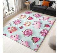 Generico Colore Uovo D'Anatra Tappeto 50x80 cm Stile Maiale Torta Fragola Fiore, Lavabile in Lavatrice Antiscivolo Decorativo Tappeto - per Camera da Letto Soggiorno Cucina Ingresso o Sala da Pranzo
