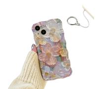 Generico Colorful Retro Oil Painting Print Phone Case,Colorful Retro Oil Painting Printed Flower Laser Glossy Pattern Case,Slim Shockproof Bumper Silicone for iPhone (for iPhone 16Plus,purple)
