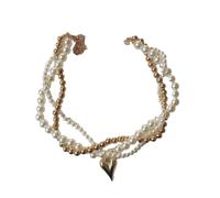 Generico Colpi di pasta fritti collana di perline intrecciata ciondolo d'amore collana di perle imitazione alla moda squisita catena d'amore