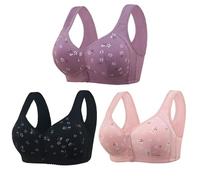 Generico Comfortable & Convenient Front Button Bra, Wireless Push Up Wide Straps Breathable Bra, Daisy Bras for Older Women (3pcs-D,44)