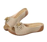 Generico Comfortable Non-slip Solid Color Open-Toe Wedge Sandals for Women, 2025 Summer New Dress Sandals with Arch Support (Beige, Adulto, Donna, 37, Numero, Sistema Taglie Calzature EU, Larga)