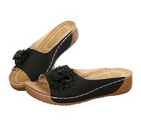 Generico Comfortable Non-slip Solid Color Open-Toe Wedge Sandals for Women, 2025 Summer New Dress Sandals with Arch Support (Black, Adulto, Donna, 42, Numero, Sistema Taglie Calzature EU, Larga)