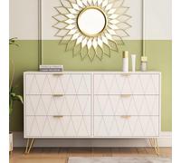 Generico Comò Bianco con 6 Cassetti, Mobile per la Camera da Letto, Comò per Camera da Letto per Adulti, Maniglie e Piedi in Colore Dorato, per Soggiorno, Camera, Ufficio, Legno, 100x34x72.5cm