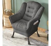 Generico Comoda Sedia In Stile Con Tasca Laterale, Sedia Ergonomica Pigra, Lino In Cotone, Capacità Di 400 Libbre, Facile Montaggio For Camera Da Letto, Soggiorno