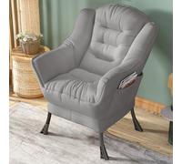 Generico Comoda Sedia In Stile Con Tasca Laterale, Sedia Ergonomica Pigra, Lino In Cotone, Capacità Di 400 Libbre, Facile Montaggio For Camera Da Letto, Soggiorno