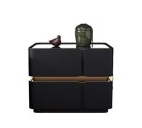 Generico Comodino intelligente con sensore di ricarica wireless con luce, piano in vetro temperato, cassetto in legno di pino, comodino a LED a 3 colori(Black,50x45x48 cm)