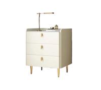 Generico Comodino Minimalista di Lusso, mobiletto portaoggetti in Legno massello e Pelle, Design Raffinato per Camera da Letto, Colore Crema, 45x40x60 cm, Elegante Mobile per la casa, Elegante Comodi