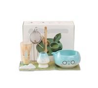 Generico Compatibile con 2/5/7 pezzi di ciotola in ceramica for tè Matcha, colore rosa, frusta in bambù a cinque kit preparazione del beccuccio(7pcs blue)