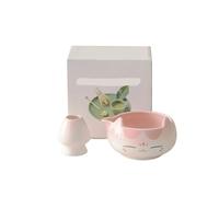 Generico Compatibile con 2/5/7 pezzi di ciotola in ceramica for tè Matcha, colore rosa, frusta in bambù a cinque kit preparazione del beccuccio(2pcs pink)