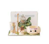 Generico Compatibile con 2/5/7 pezzi di ciotola in ceramica for tè Matcha, colore rosa, frusta in bambù a cinque kit preparazione del beccuccio(7pcs purple)