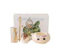 Generico Compatibile con 2/5/7 pezzi di ciotola in ceramica for tè Matcha, colore rosa, frusta in bambù a cinque kit preparazione del beccuccio(5pcs purple)