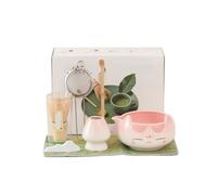 Generico Compatibile con 2/5/7 pezzi di ciotola in ceramica for tè Matcha, colore rosa, frusta in bambù a cinque kit preparazione del beccuccio(Orange)